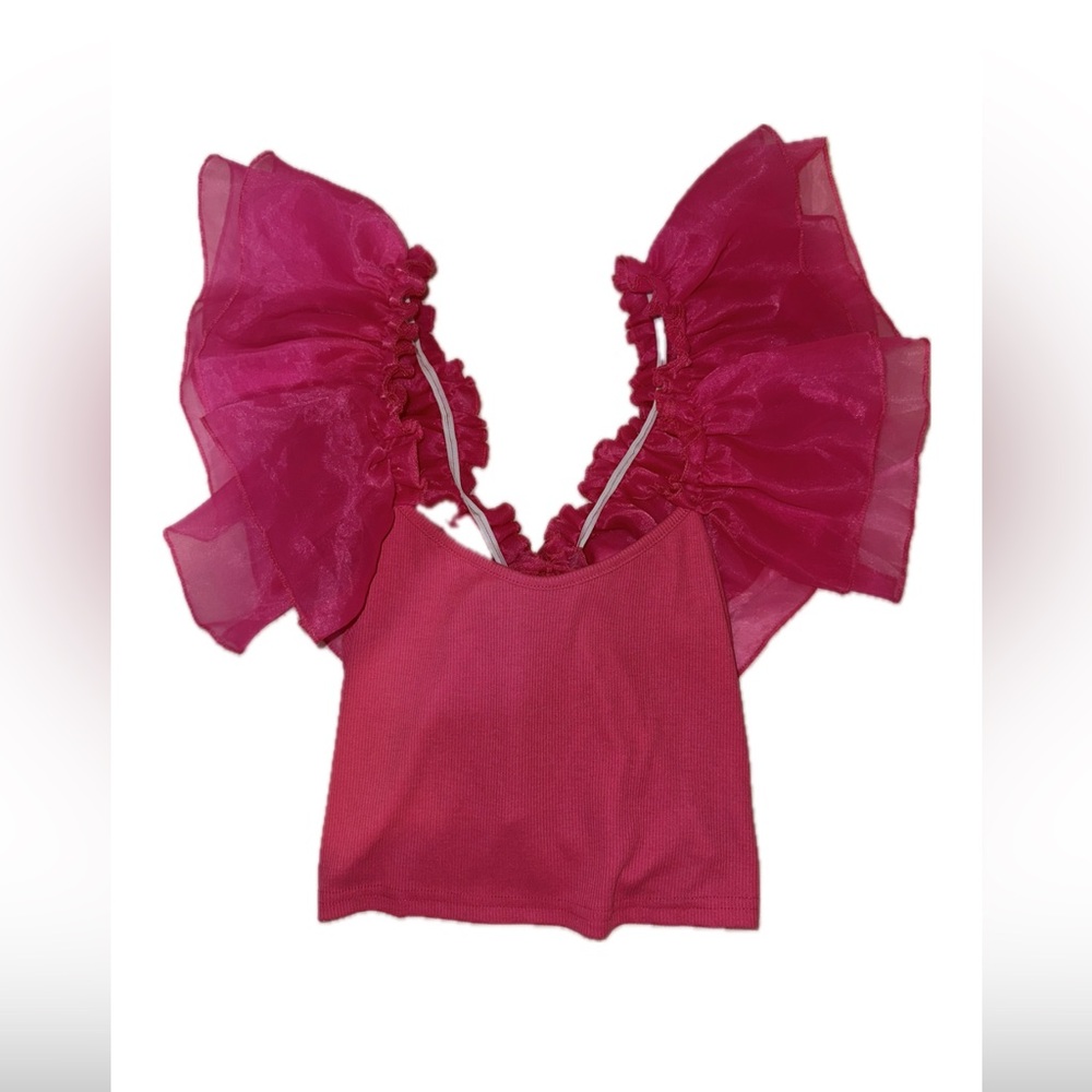 Pink Ruffled Sleeveless Top